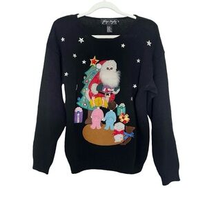 SALE Vintage Gladys Bagley Cotton Black Ugly Christmas 3D Embellished Sweater M